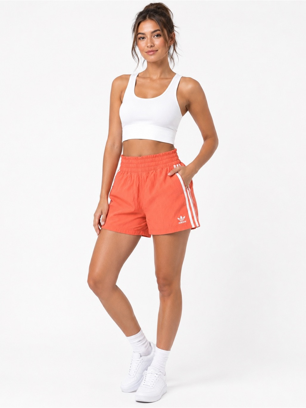 adidas Coral Athletic Shorts with White Stripes